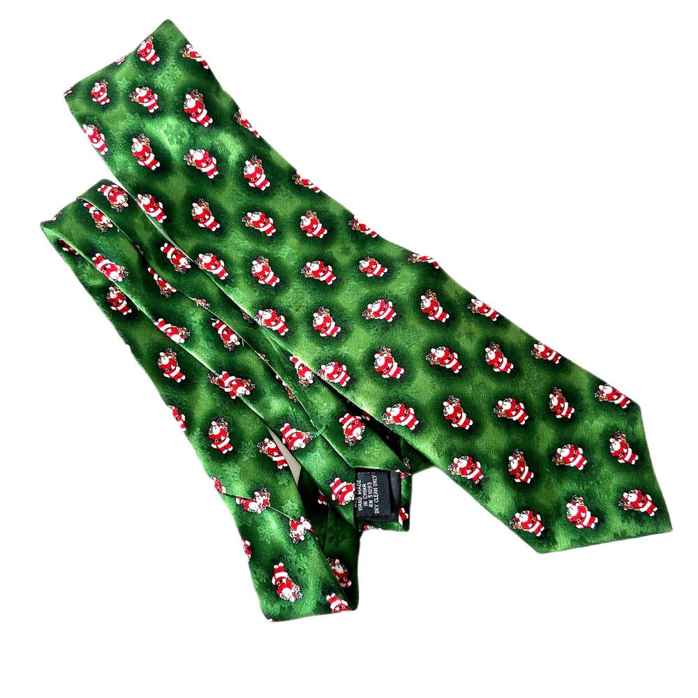 Jos. A. Banks Santa Claus Christmas Silk Tie – Green Holiday Necktie
